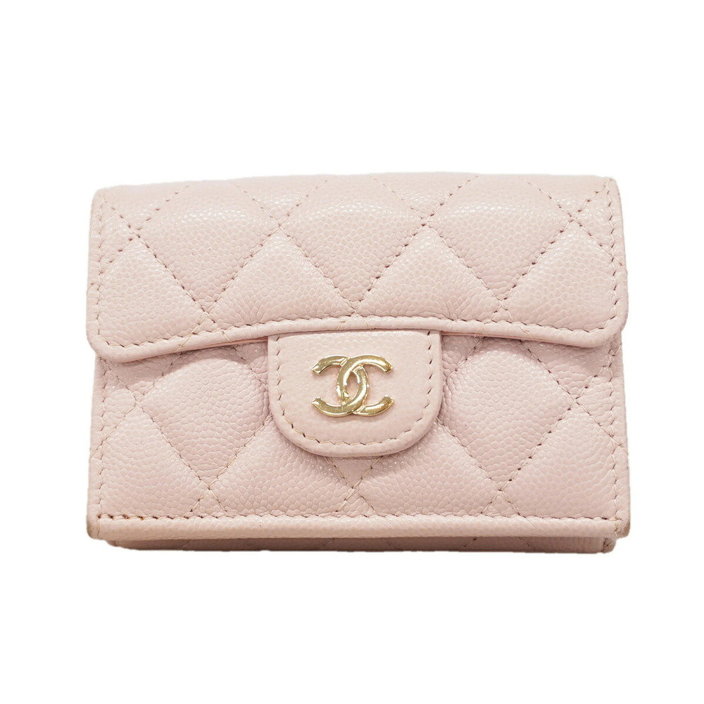 Chanel Tri-fold Wallet, Matelassé Caviar Leather, Pink, Women's